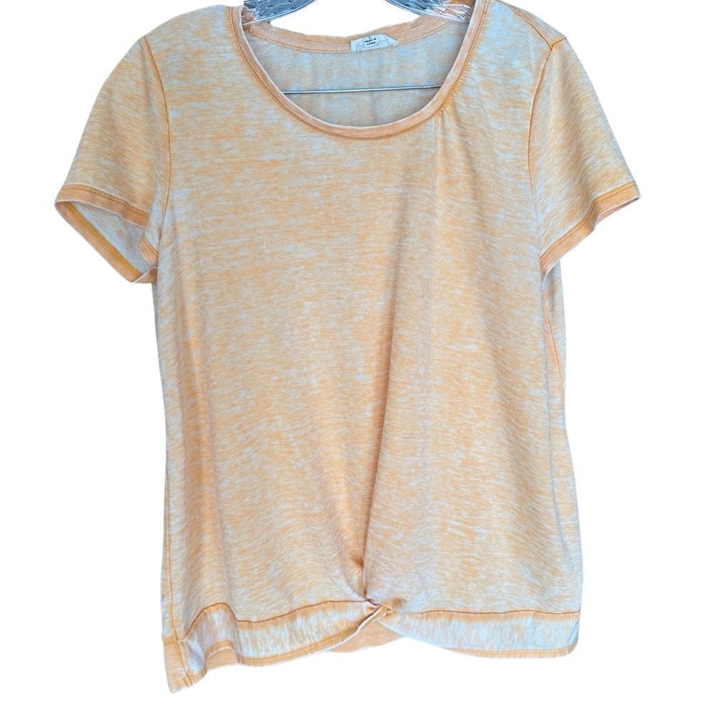 Jack & Delaney Short Sleeve Distressed Top Tee Twist Front Orange Size Large